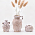 Stone Vase Home Table Decor, Beige Ceramic Stone Modern Rustic Farmhouse Vase Set of 3 Centerpiece for Shelf Bedroom Bathroom Desk