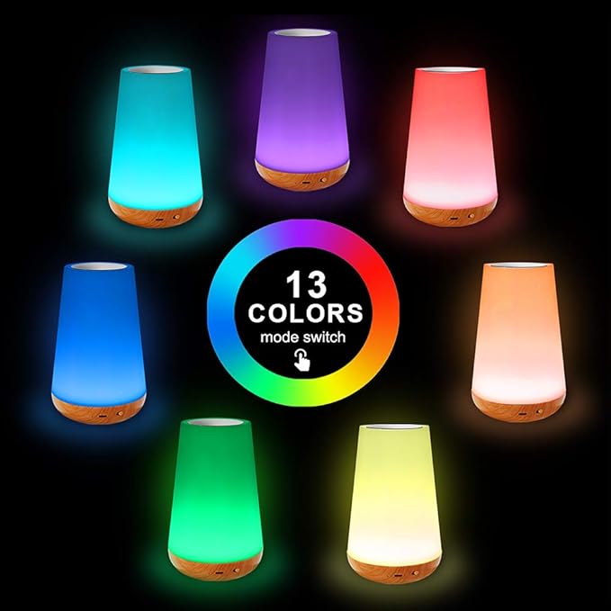 Table Lamp Touch Night Light - Portable Sensor Remote Control Bedside Lamps with Quick Rechargeable USB Dimmable Warm White Light 13 Colors RGB Table Lamp for Bedroom Living Room Office Hallways