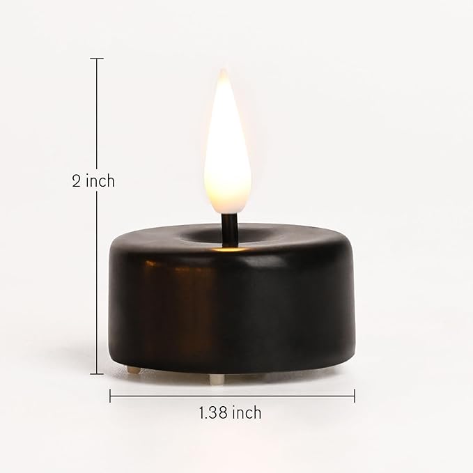 Eywamage Black Flameless Tealights with Remote Batteries, Real Wax Flickering LED Tea Votive Candles Set of 10