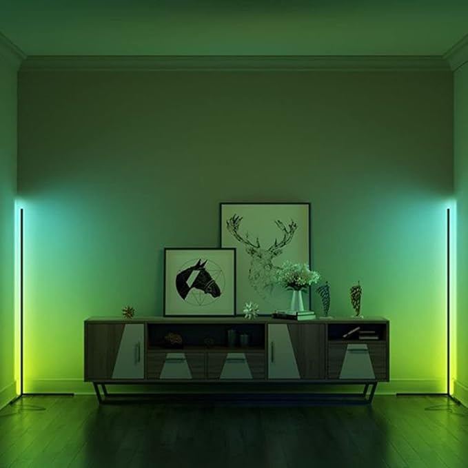 HomeLava RGB Corner Floor Lamp LED Nordic 55 inches Room Lamp LED Dimmable Remote Control Colour Changing Bedside Table Standing Lamp,Modern Minimalist Atmosphere Night Light [Black]
