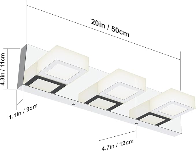 Ralbay Modern LED Bathroom Vanity Lights Chrome Stainless Steel Acrylic Bathroom Wall Lighting Fixtures Modern LED Vanity Lights Over Mirror(Natural White Light)