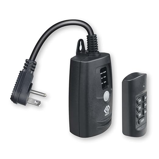 Outdoor Remote Control Photocell Timer, 2/4/6/8 Hour Countdown, Dusk to Dawn, 2 Grounded Outlets 0.5FT Cord, Black.