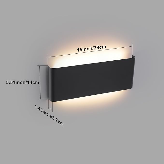 15"Modern LED vanity light,20W Dimmable 5 CCT (3000K-6500K) Adjustable Wall Lamp,Up and Down Wall Lighting,Indoor Wall Sconce for Bedroom,Staircase,Hallway,Dressing Table,1 Pack（Black）