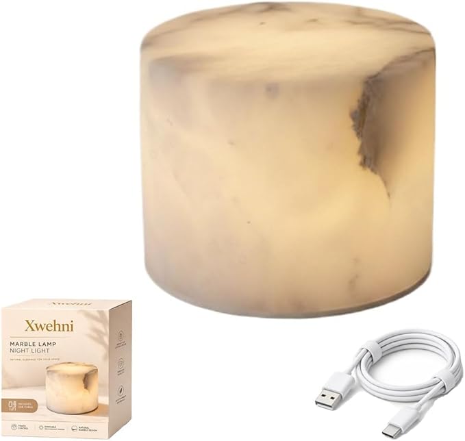 Marble Lamp Night Light Touch Bedside Table Lamp Type C Rechargeable Dimmable LED Ambient Light for Bedroom Desk Nightstand Portable Eye Caring Soft Warm Glow Modern Luxury Decor Small