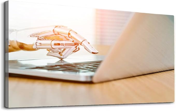Wibinuki Wall Art Wall Decor Wall Paintings Robot's hand typing on keyboard for Living Room Bedroom Bathroom Home Decor Can Be Hung Directly 20"x 40"