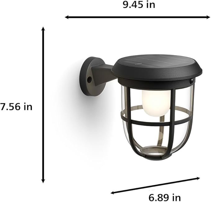 Philips Solar LED 1-Pack Ultra-Efficient Wall Lantern - Radii, Dusk to Dawn, Automatically Linkable, Daylight and Motion Sensor, 3000K Bright White Light, IP44, Black