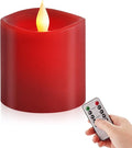 3x3 Flickering Flameless Candles Set of 1, 2AA Battery Life 600 Hours Battery Candles Flickering with Timer, 3 inch Flameless Candles with Remote for Indoor/Outdoor, Red