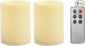 CANDLE CHOICE Outdoor Battery Operated Flameless Candles with Remote Timer Waterproof Flickering Plastic Electric LED Pillar Lights for Lantern Patio Garden Wedding Party Decorations D3”xH4” 2 Pack