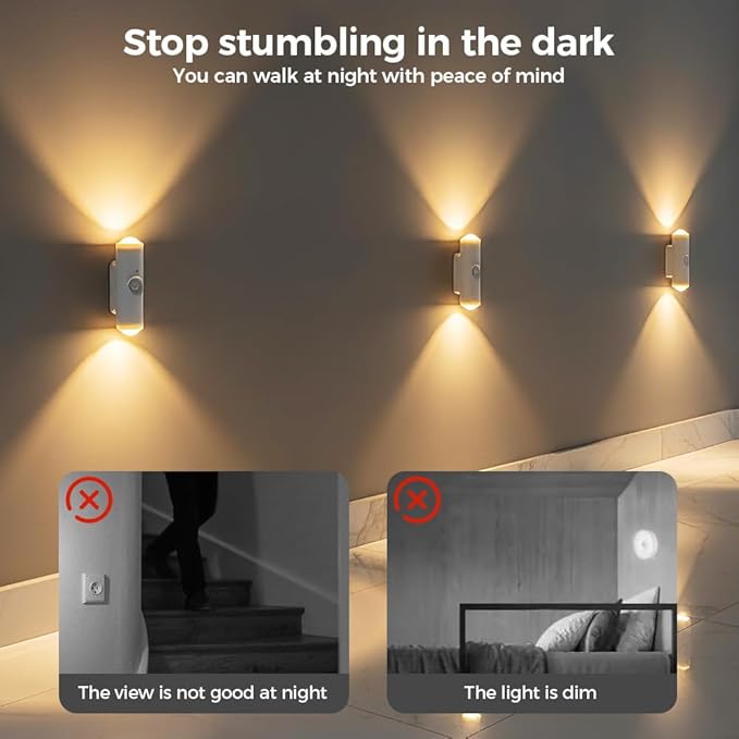 Rechargeable Smart LED Motion Sensor Ambient Light, 2026 New Magnetic Smart Sensor Night Light, Cordless LED Wall Sconce Lamp for Steps, Bedroom, Hallway, Courtyard (White, 2 Pack)