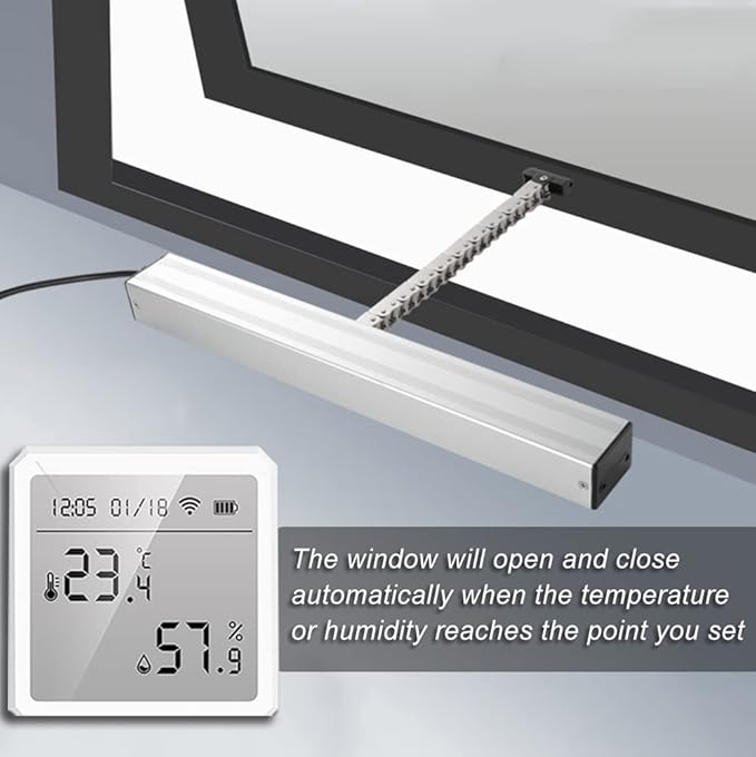 Olideauto Automatic Greenhouse Window Closer,Smart WiFi Automatic Window Opener with Wireless Rain Sensor and Thermohygrometer Running Trip 11-4/5''