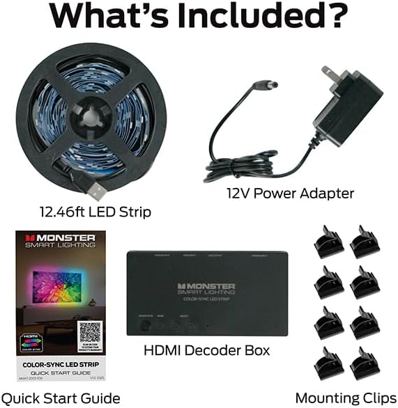 Monster TV Backlight LED Light Strip with HDMI Color Sync Box for TVs up to 85” inch, Smart Wi-Fi RGB+IC Color Flow, Works with Razer Chroma, Alexa, Google, Siri, Music Mode, Custom Scenes, Schedules