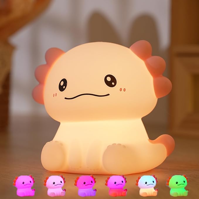 Axolotl Night Light for Adults Kids,Cute Axolotl lamp with 7 Colors Gifts Rechargeable Light Table Lamp Bedside Lamp,LED Animal Silicone Sleep Night Lamp Cute Room Decor Night Light for Girls Boys