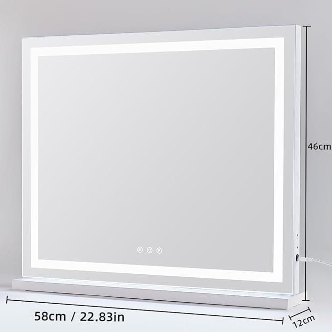 HIEEY Lighted Makeup Mirror, 18.1" x 22.8" Hollywood Vanity Mirror with Lights, Three Color Lighting Modes, with 5X Magnification Mirror, Smart Touch Control, 360°Rotation (White)