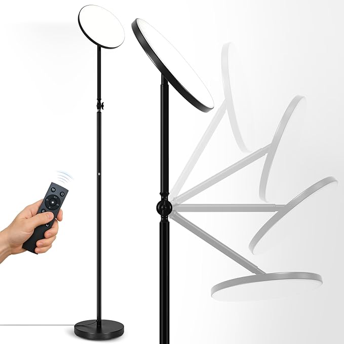 Floor Lamps for Living Room, 30W Super Bright LED Standing Lamp, Stepless Dimmable Tall Torchiere Lamp with Remote & Touch Control, Modern Floor Lamp for Bedroom & Office -Black