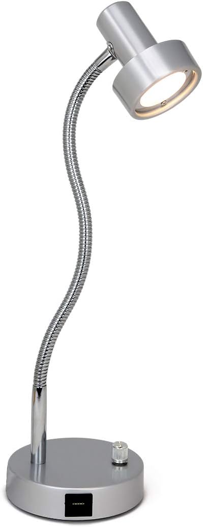 O’Bright Dimmable LED Desk Lamp with USB Charging Port (5V/2A), Full Range Dimming LED, Table Lamp with USB Charger, Flexible Gooseneck, Office Desk Lamp/Bedside Lamp, Vintage Design (Aluminum)