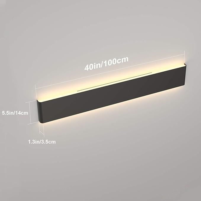 Ralbay 39.3inch Modern Black Vanity Light Fixtures LED Bathroom Wall Light Up and Down Bathroom Lighting Fixtures Warm White Light 3000K