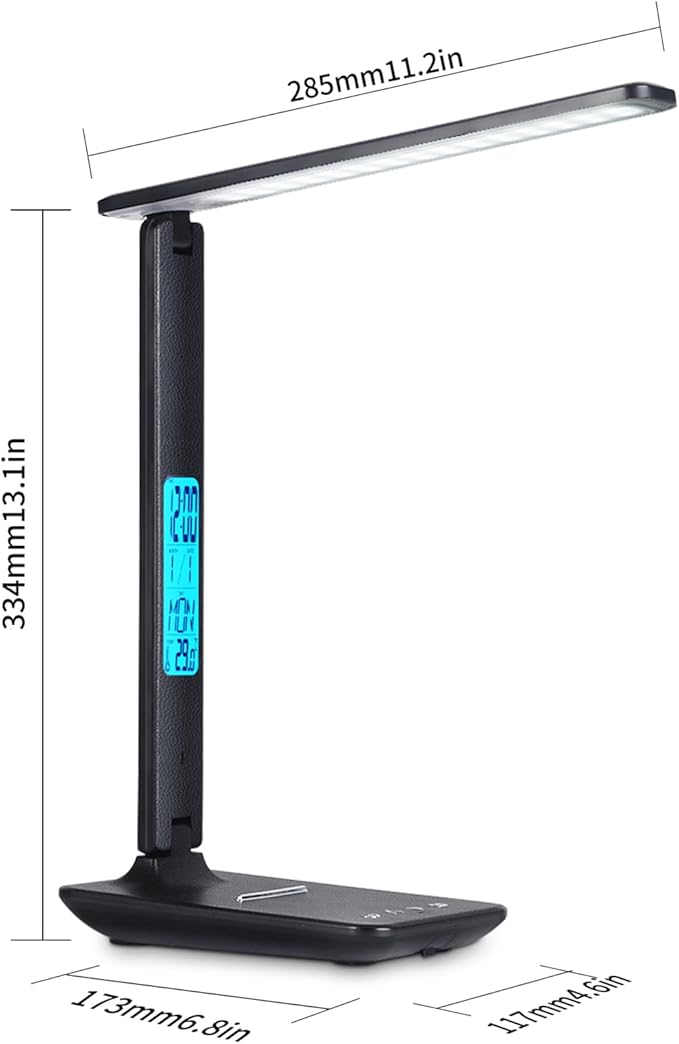 Smart Alarm Clock Lamp with Transparent Display,Wireless Charger Station,Dimmable Table Lamp with 3 Color Modes 5 Brightness,180° Flexible Desk Light for Bedroom,T26 White.