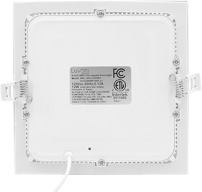 Maxxima Luvoni 6 in. Smart WiFi Slim Square LED Downlight - CCT 2700K-6500K, 900 Lumens, 12 Watt Dimmable Flat Panel Light Fixture, J-Box Included