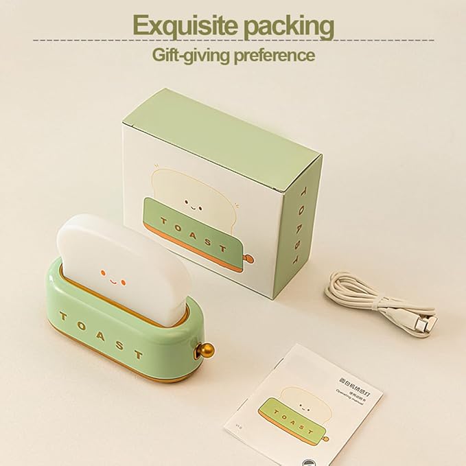 Led Cute Toaster Lamp, Kawaii LED Toast Bread Night Light, Super Squishy Silicone USB Rechargeable and Portable Light with Timer, Xmas Ideal Gifts for Baby Kids Girls Teens Teenages