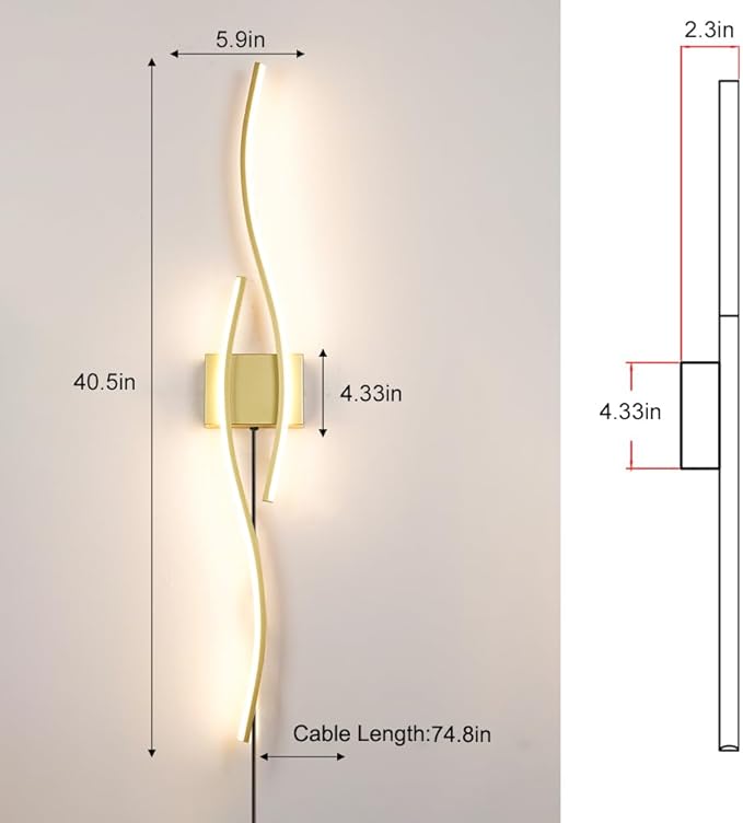Modern Gold Plug in Wall Sconces Set of Two, RC Dimmable LED Plug in Wall Light, Wall Lamps with Plug in Cord for TV Wall Sconces, Gold Sconce Wall Lighting for Living Room, Hallway, Bedroom