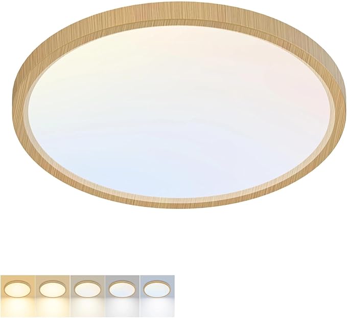 LED Flush Mount Ceiling Light,12Inch 24W,3000K/3500K/4000K/5000K/6500K 5 Color Temperatures Ceiling Light Fixture for Kitchen Porch Hallway Bedroom Bathroom and Closet,Wood