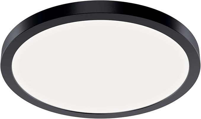 Kichler Ara 11.25" Modern Minimal Round LED Flush Mount in Black, for Damp Indoor Locations, Main Light Source, Integrated LED, Edge-Lit Technology, 1600 Lumens, Dimmable to 10%, 53011BK30