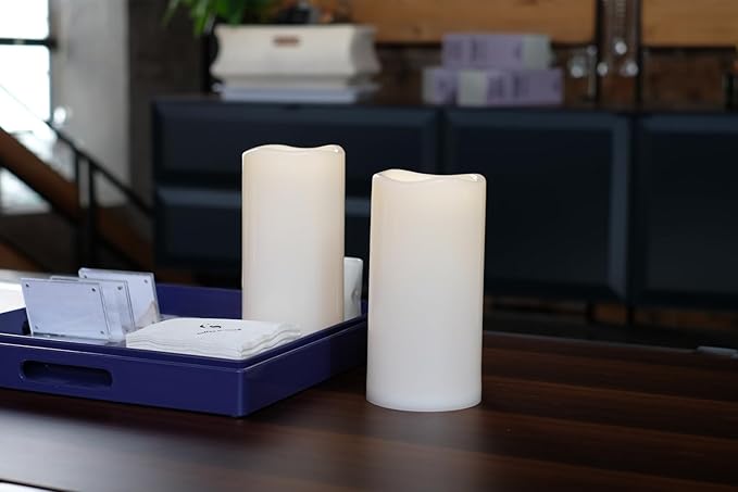 NONNO&ZGF 4X8 inch Huge Outdoor IP44 Warm White LED Rainproof Waterproof Candles, Large Flameless Battery LED Pillar Candle with Remote and Timer, Resin, No Melt, 2 Pack