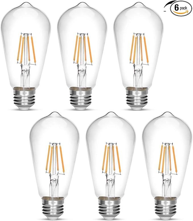 Dimmable Vintage Edison Bulb 4W,Equivalent 40W Incandescent,ST18 Antique LED Filament Bulbs,2700K Warm White 450 Lumens,E26 Led Bulb,Pack of 6