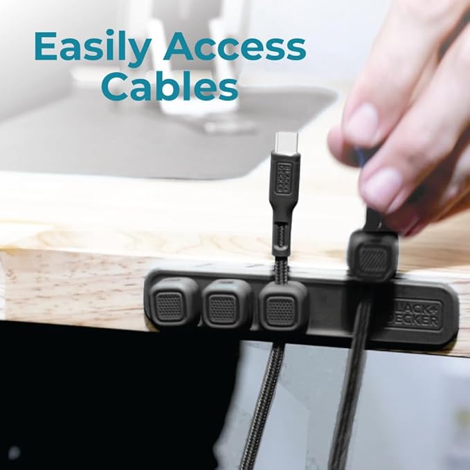 BLACK+DECKER Home Office Kit, 7 PCS Set, Desk Pad, 2-Port PD Charger, Ergonomic Mouse Pad, Phone Stand, Combo Cables, Cable Organizer, Workspace Accessories Perfect for Work-from-Home (Black)