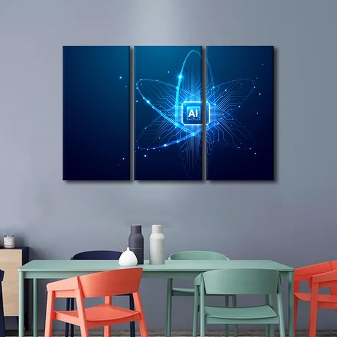 TUMOVO 3 Pieces Canvas Wall Art - AI Intelligence Pictures for Living Room CPU Processor Artwork Giclee for Home Decor AI Painting Gallery-wrapped Framed Ready to Hang, 42" Wx28 H