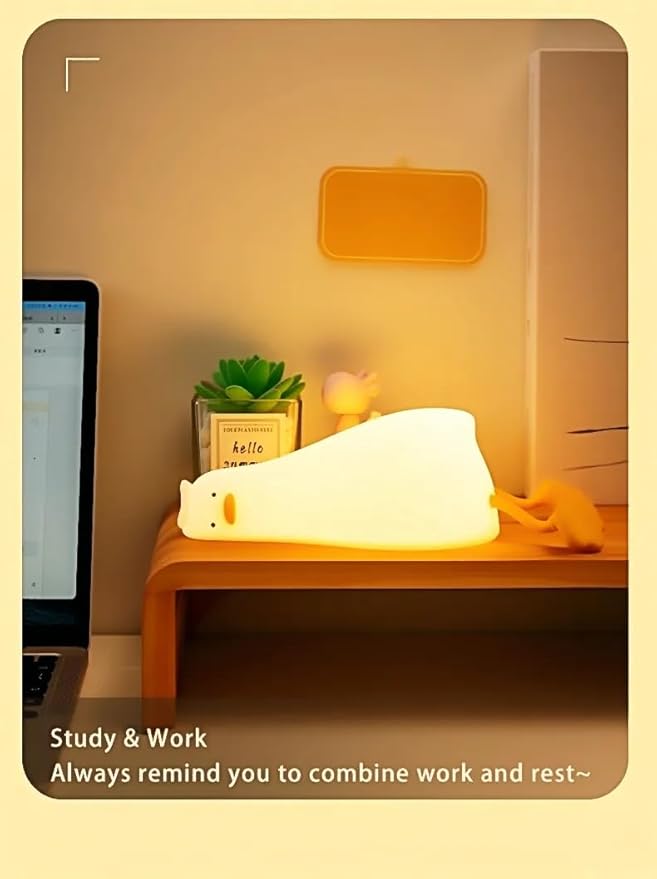 Lying Flat Duck Night Light for Kids,Touch Dimmable,Rechargeable Portable Squishy Silicone Led Nightlight,Kawaii Gift,Nursery,Toddler,Breastfeeding,Bedroom Decor,Timing Bedside Lamp,Birthday