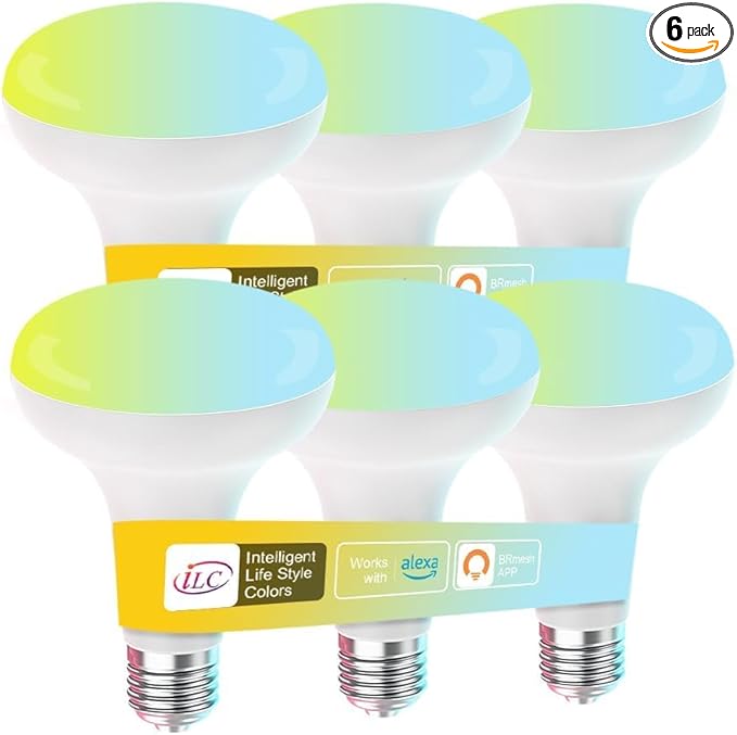 ILC BR30 Led Bulb, Smart Flood Light Bulbs, Compatible with Alexa Required Echo Device, (Equivalent to 70W) Turnable 2700K-6000K Indoor(6 Packs)