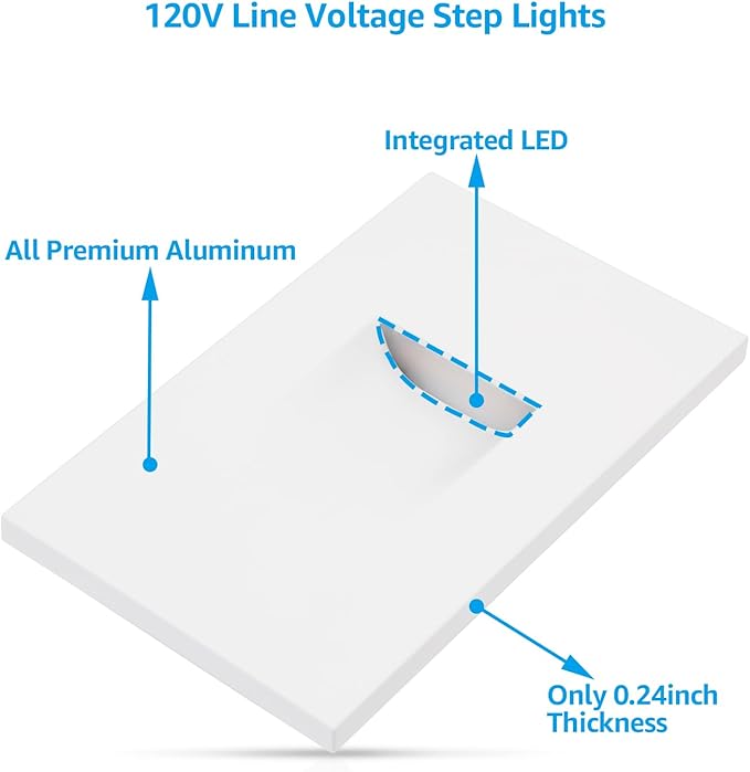 LEONLITE 5CCT 120V LED Step Lights, 3.5W 150LM 5%-100% Dimmable Indoor Outdoor Waterproof Vertical Stair Light, 2700K/3000K/3500K/4000K/5000K Selectable, CRI90, ETL, Aluminum, White, Pack of 6