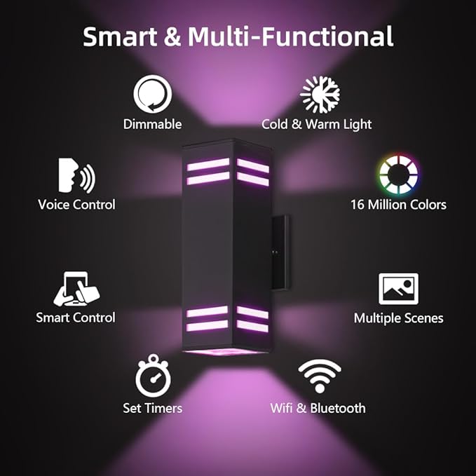 KIZON Smart Porch Lights Color Changing, Ambience RGB WiFi Outdoor Sconce Lights App Control Black Exterior Light Fixture for House Porch Patio, Compatible with Alexa Google Assistant, ETL Listed