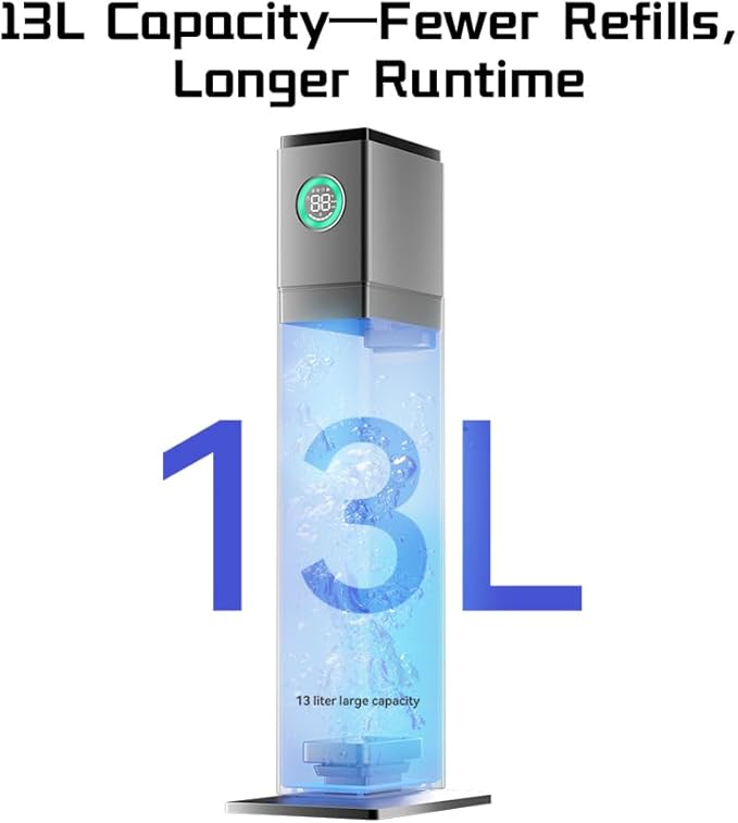 13L Top Fill Cool Mist Humidifier, Smart Remote Control, Large Room Coverage, 32-inch Tower Design, Color-Coded Display