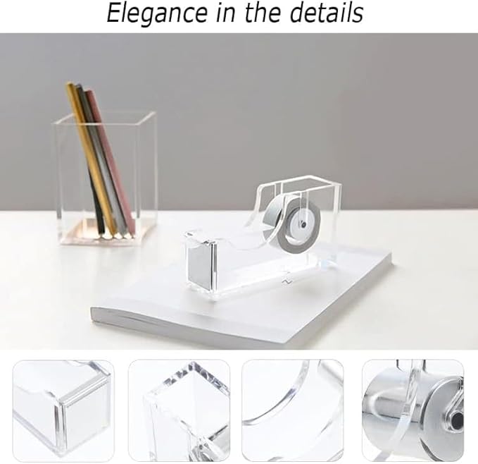 Silver Desk Organizers and Accessories Set with 360-Degree Rotating Pen Holder, Acrylic Stapler, Tape Holder, Staple Remover, Binder/Paper Clips Kit, Scissor and 1 Box of Staples
