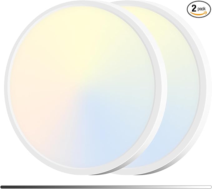 zemty 2Pack 15" LED Flush Mount Ceiling Light, 30W Dimmable 5CCT (3000K–6500K) White Round Fixture | Bright Low-Profile Lighting for Bedroom, Kitchen, Hallway, Living Room
