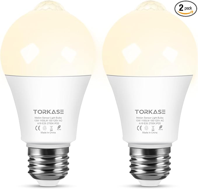 Motion Sensor Light Bulbs, 13W (100Watt Equivalent), Motion Activated Dusk to Dawn Security LED Bulb, 2700K Warm White, Energy-Efficient, for Indoor and Outdoor Lighting, Porch, Stairs, Hallway 2Pack
