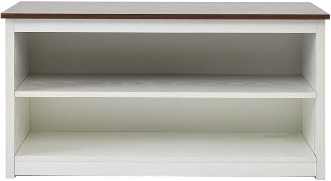 Farmhouse Storage Bench with 2-Tier Open Shelf, Shoe Bench with Cushion for Entryway, Mudroom, Hallway, Living Room & Bedroom Organization, White