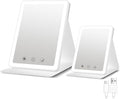 (2 Pack) 2025 Rechargeable Travel Makeup Vanity Mirror with 72 Led Lights,Portable Lighted Beauty Mirror,3 Color Lighting,Dimmable Touch Screen,Tabletop LED Folding Cosmetic Vanity Mirror Desk Table
