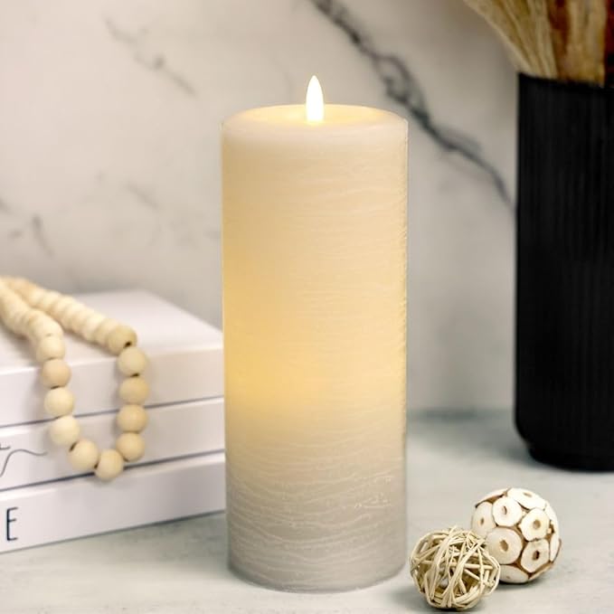 LumiPur Signature Natural Glow Flickering Flameless LED Wax Pillar Candle (3.5" x 9", Gray Fog)