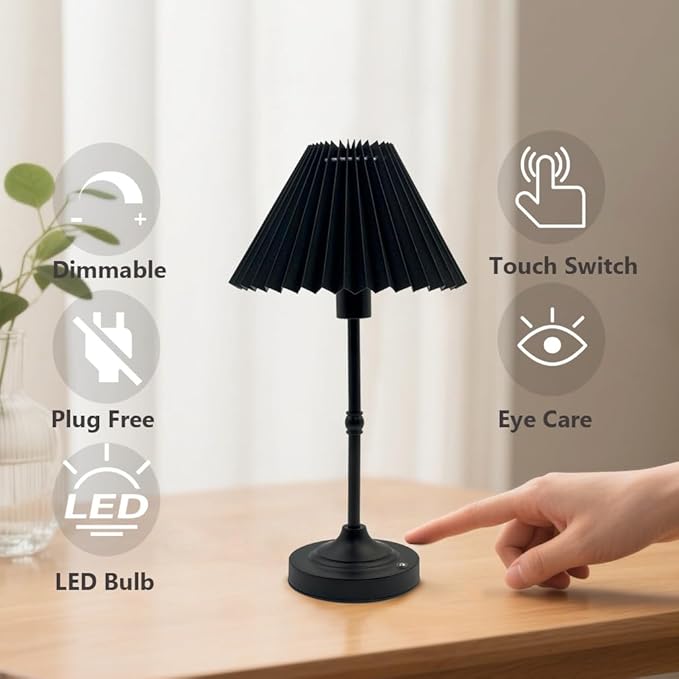 Cordless LED Table Lamp with Dimmer, Built-in Rechargeable Battery, 3-Level Brightness, Patio Table Lamp, Bedside Night Lamp, Ambient Light Desk Lamp for Home Decor Restaurant, Gift for Men