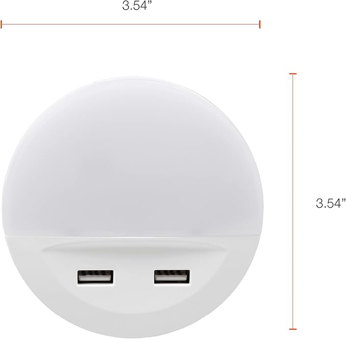 LEDVANCE Sylvania LED Night Light with Dual USB Ports, 22 Year, Dusk to Dawn, Frosted Finish, 3000K, Warm White - (Pack of 1)(65005)