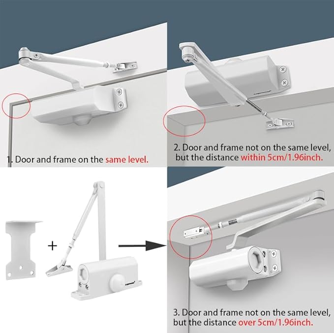 White Automatic Door Closer for Home with Hold Open, Hydraulic Soft Close Door Closers for Residential, Door Slow Closer No Slam, Adjustable Closing Speed, Spring Size 2, for Indoor and Exterior Door