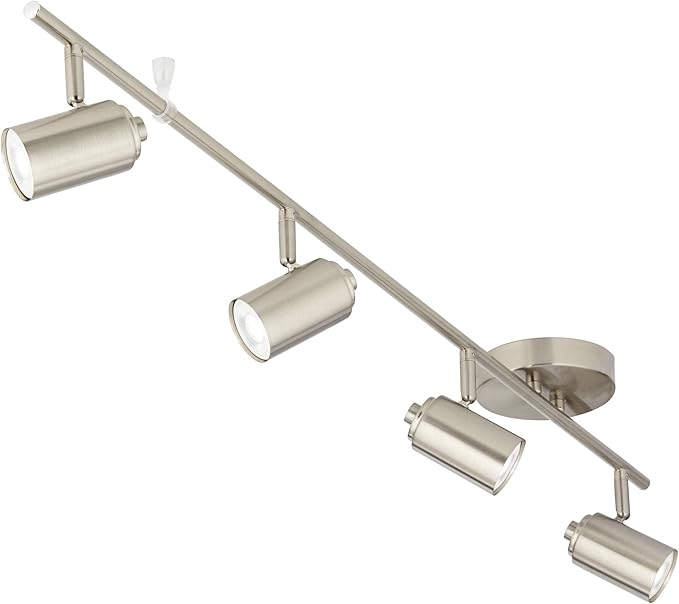 Pro Track Vester 4-Head LED Wall or Ceiling Track Light Fixture Kit Spot-Light GU10 Dimmable Directional Silver Brushed Nickel Finish Modern Kitchen Bathroom Living Room Dining Hallway 40" Wide
