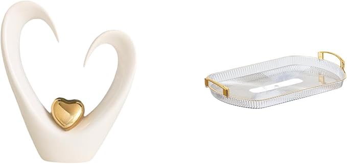 Minimalist Heart Sculpture Vanity Tray Modern Decorative Figurine Nordic Rectangle Organizer for Shelf Living Room Desk Office 7.48x2.56x9.84inch