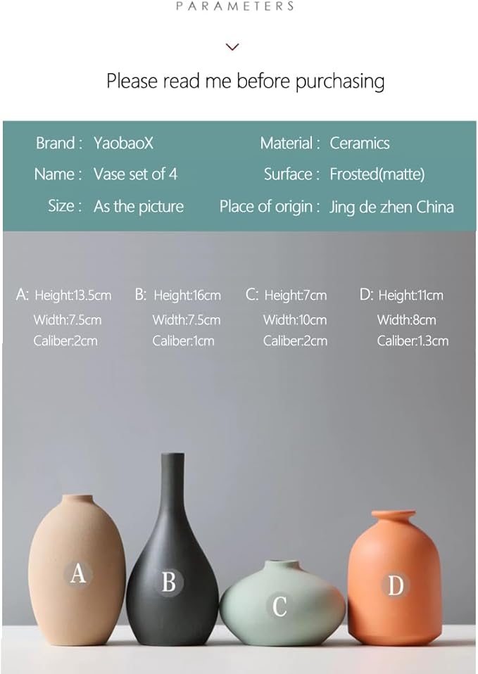 Ceramic Vase Set of 4 for Modern Home Decor Minimalist Bohemian,Round Matte Vases for Dried Flowers&Pampas Grass Ceramic Decoration for Office,Shelf,Living Room,Bedroom,Entryway Decor