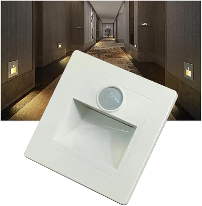 3W Motion Sensor Stair Lights 3000K Recessed LED Step Light Indoor Stair Step Wall Lamp Staircase Bedroom Decoration 1Pcs White