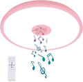 Pink Waterproof LED Ceiling Light Fixture,Music Ceiling Lamp,with Bluetooth Speaker,11Inch 18W, 2700K-6500K Dimmable RGB Color Changing Light with Remote Control,Suitable for Girls' Room