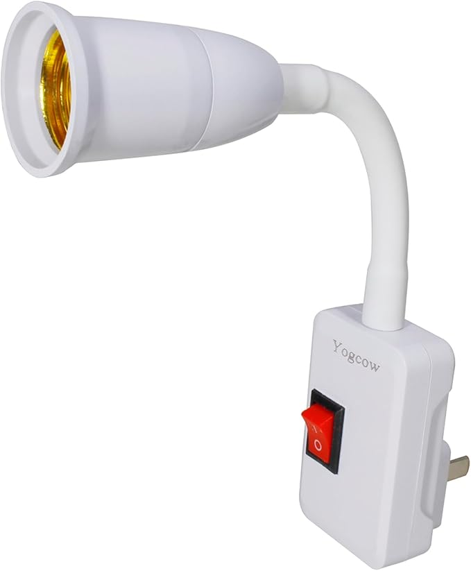 E27/E26 Plug in Light Bulb Socket Adapter Extender with On/Off Switch, Outlet to Socket Adapter Extension, White